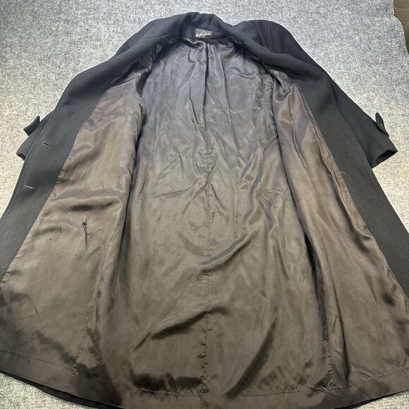 Vintage Coat Woman Large Black Long Trench Union Made in USA Miss New Yorker - Picture 5 of 15